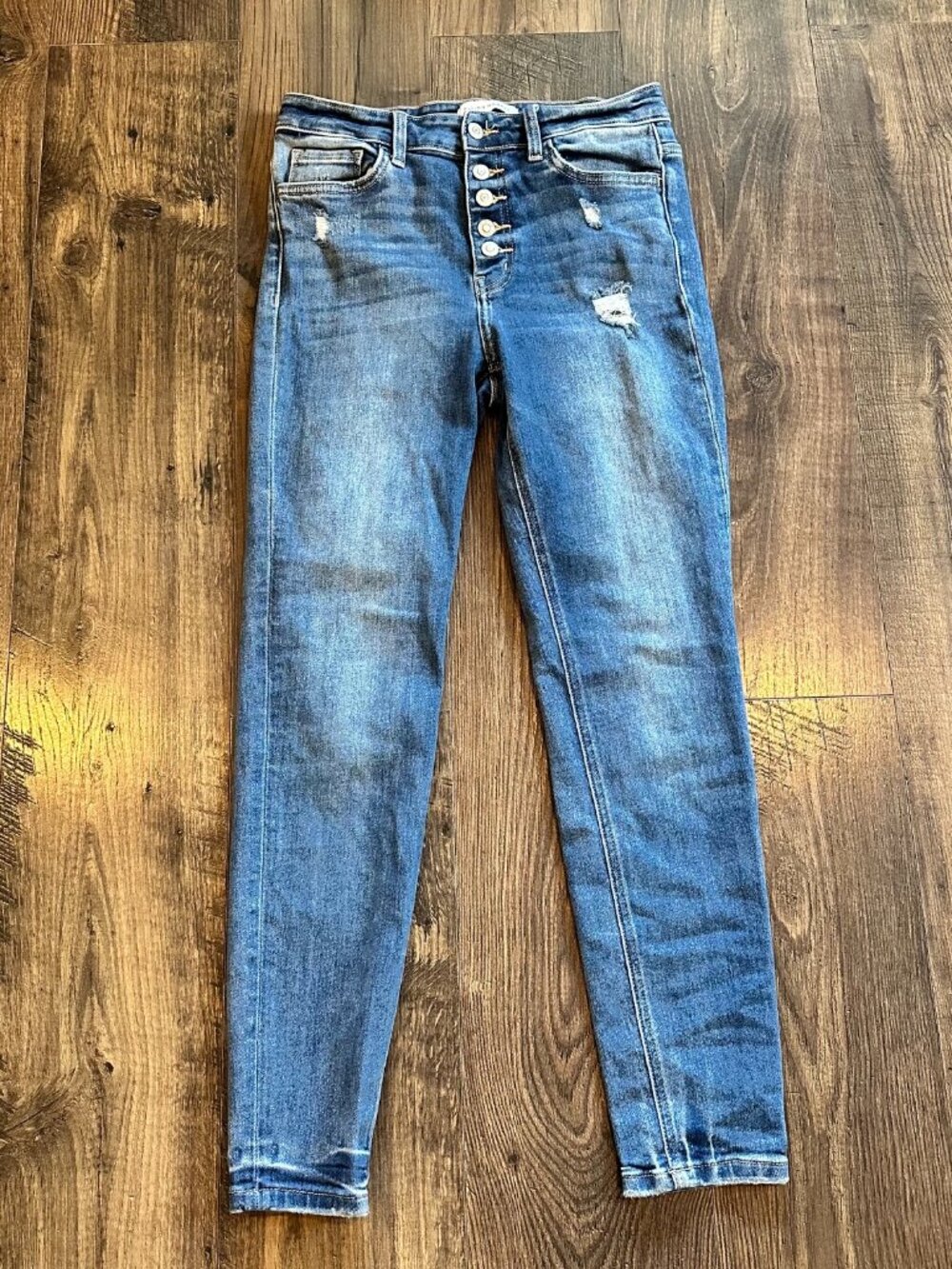 Women's Flying Monkey High Rise Button Fly Distressed Skinny Jeans, Size 29